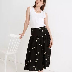 Madewell Linen Blend Yoke Button Midi Skirt Daisies
